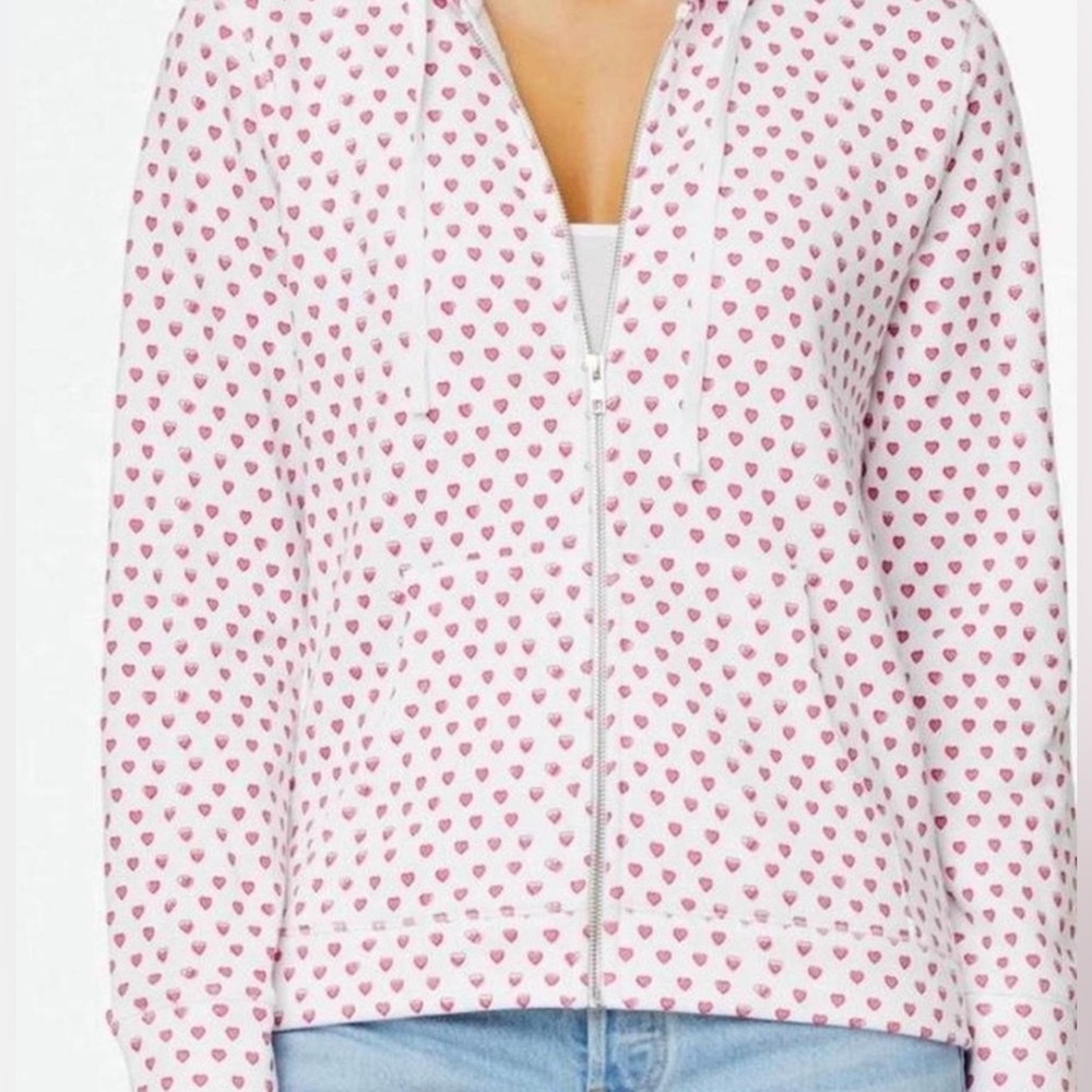 Roller Rabbit White Zip Hoodie with Pink Heart Print